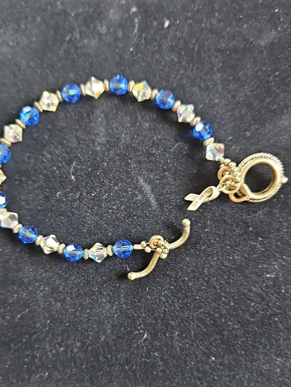 Blue Crystal Beaded Toggle Bracelet - Gold Accent